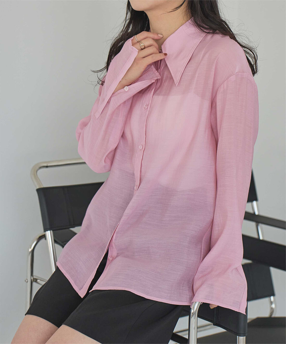 titivate「【さやかさんS/Sコラボ】デザイン襟シアーシャツ」|シャツ・ブラウス|