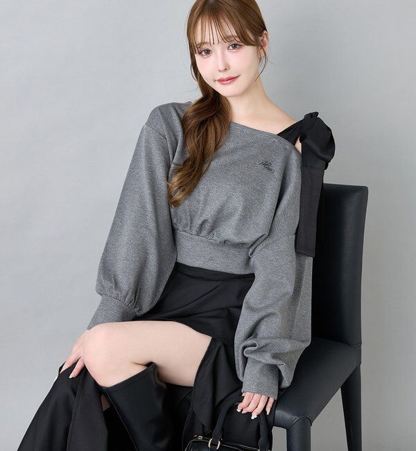  「肩リボン刺繍入りラメトップス」|プルオーバー|