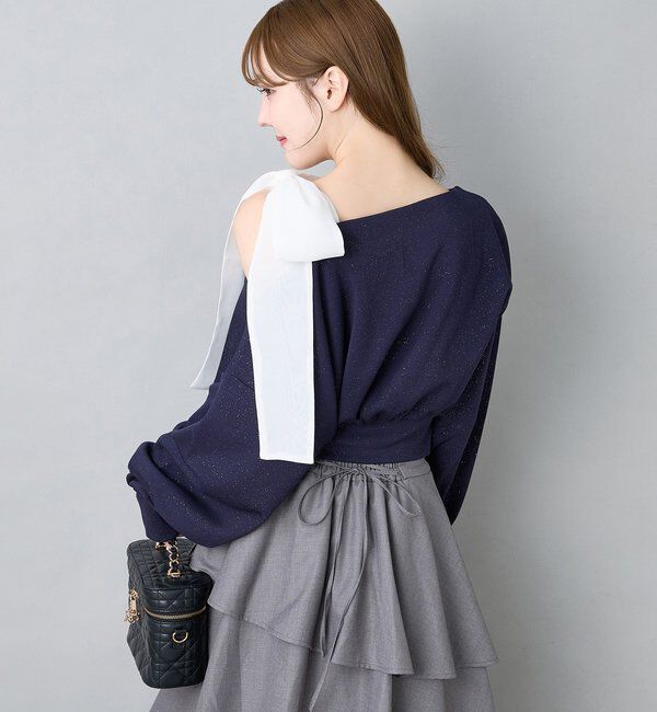  「肩リボン刺繍入りラメトップス」|プルオーバー|