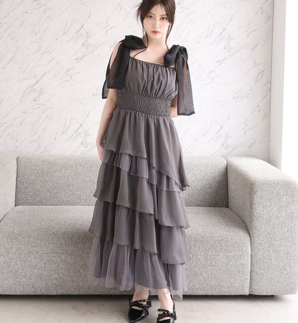  「肩リボンティアードキャミワンピ」|ワンピース|