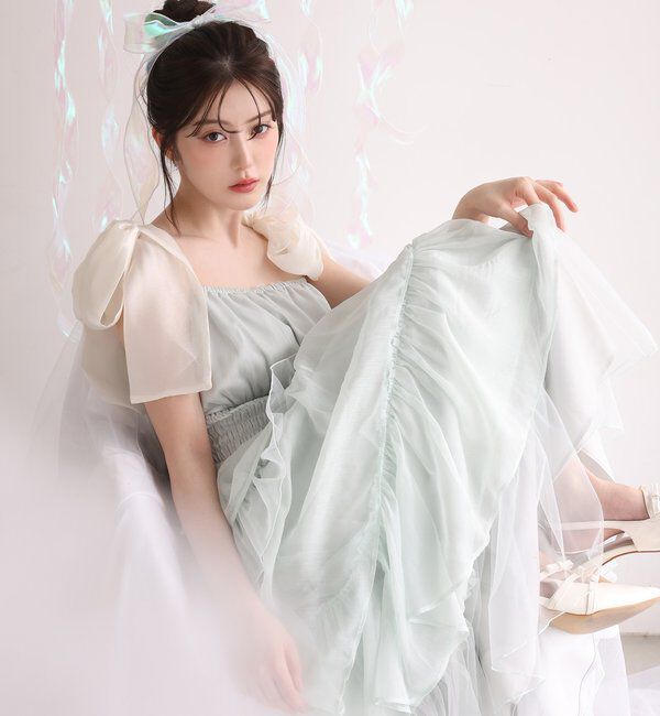  「肩リボンティアードキャミワンピ」|ワンピース|ミント