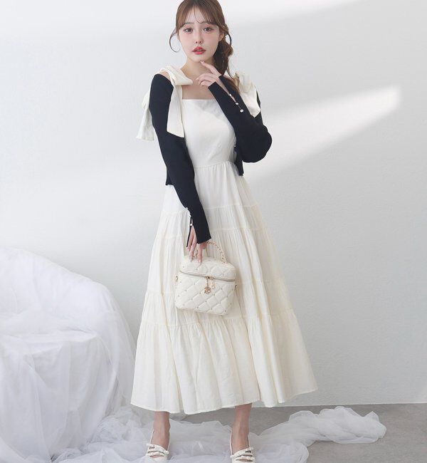  「【肩リボン取り外し可能】カーディガンセット２枚セットワンピ」|ワンピース|