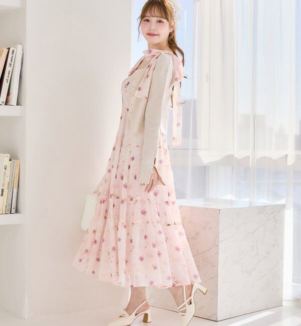  「【肩リボン取り外し可能】カーディガンセット２枚セットワンピ」|ワンピース|