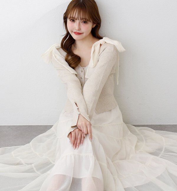  「【肩リボン取り外し可能】カーディガンセット２枚セットワンピ」|ワンピース|