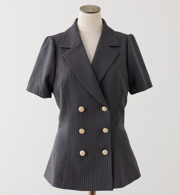  「【セットアップ可能】レースアップ半袖ペプラムジャケット／SMサイズ」|ダウンベスト・ベスト|