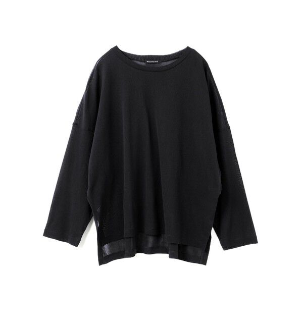 mizuiro ind「mizuiro ind メッシュロングスリーブワイドT」|Tシャツ・カットソー|ブラック