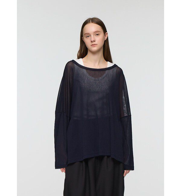 mizuiro ind「mizuiro ind メッシュロングスリーブワイドT」|Tシャツ・カットソー|ネイビーA