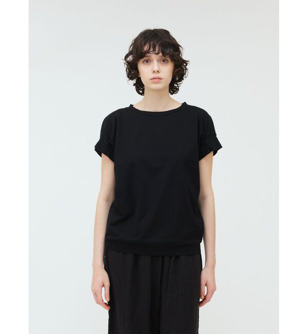 mizuiro ind「mizuiro ind フリルスリーブクルーネックプルオーバー」|Tシャツ・カットソー|ブラック