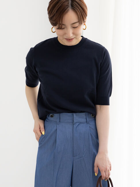 Te chichi「14G天竺ハーフスリーブニットプルオーバー」|ニット・セーター|ネイビー