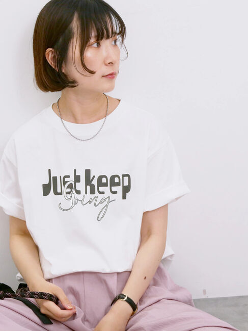 Samansa Mos2 blue「【接触冷感】ロゴプリントTシャツ」|Tシャツ・カットソー|オフホワイト