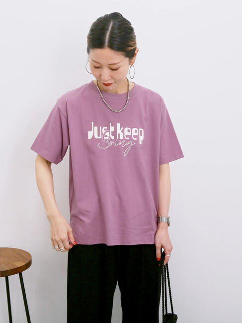 Samansa Mos2 blue「【接触冷感】ロゴプリントTシャツ」|Tシャツ・カットソー|