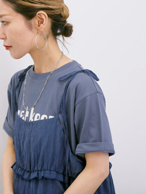 Samansa Mos2 blue「【接触冷感】ロゴプリントTシャツ」|Tシャツ・カットソー|