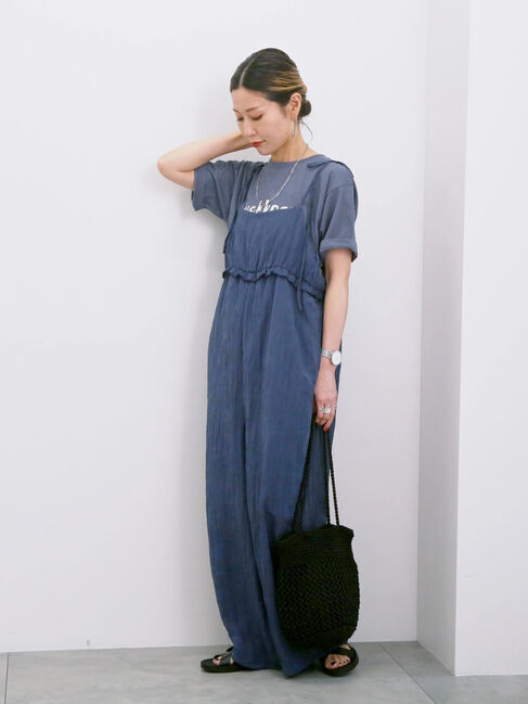 Samansa Mos2 blue「【接触冷感】ロゴプリントTシャツ」|Tシャツ・カットソー|