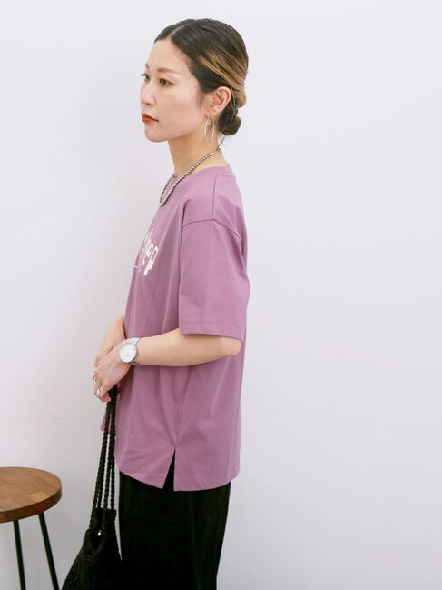 Samansa Mos2 blue「【接触冷感】ロゴプリントTシャツ」|Tシャツ・カットソー|