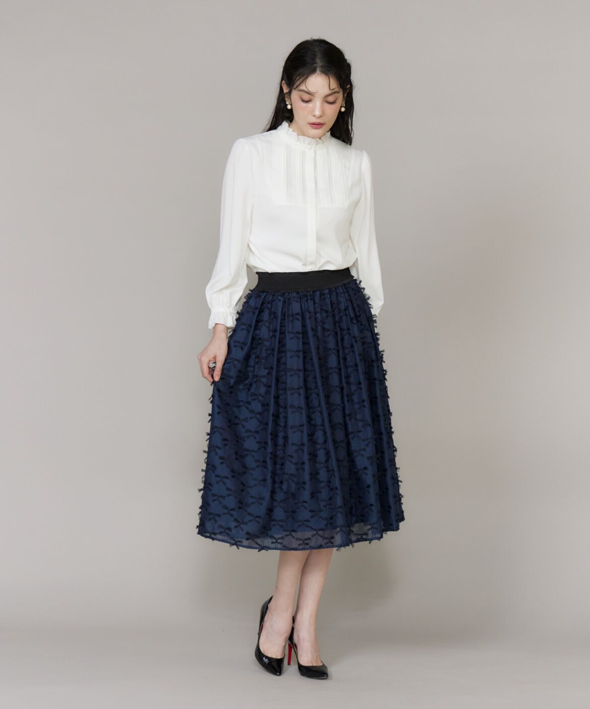 Maglie le cassetto「チュールリボン刺繍スカート」|フレア|