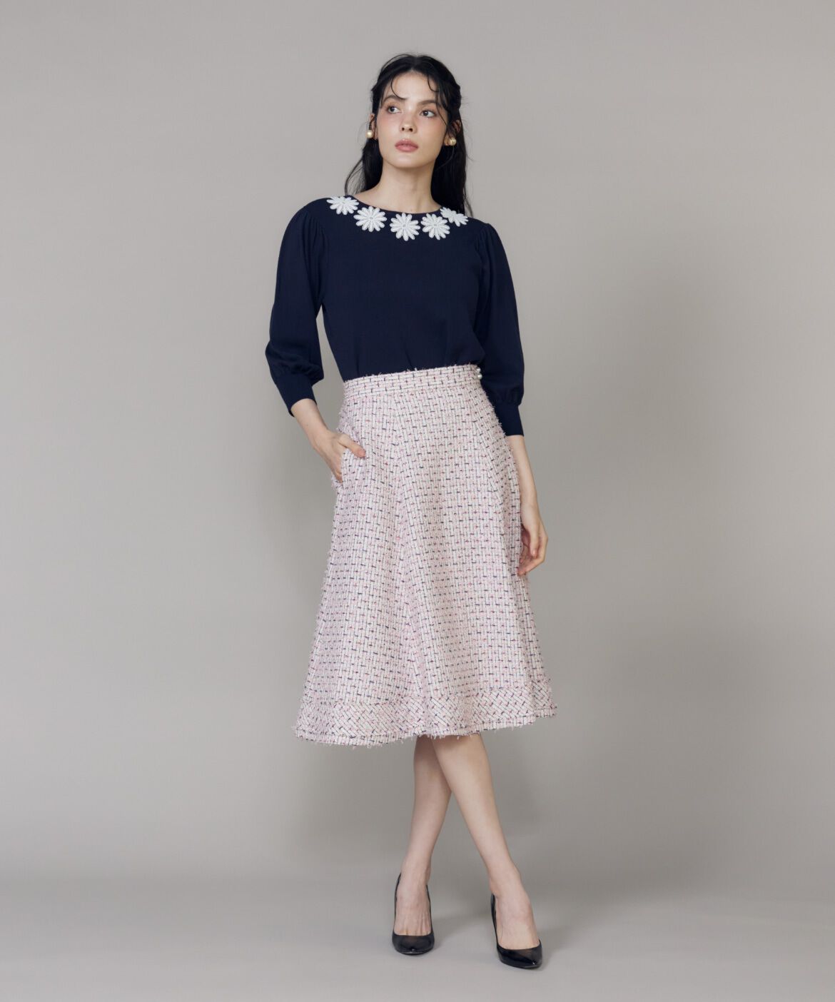 Maglie le cassetto「《M Maglie le cassetto》フリンジツイードスカート」|フレア|