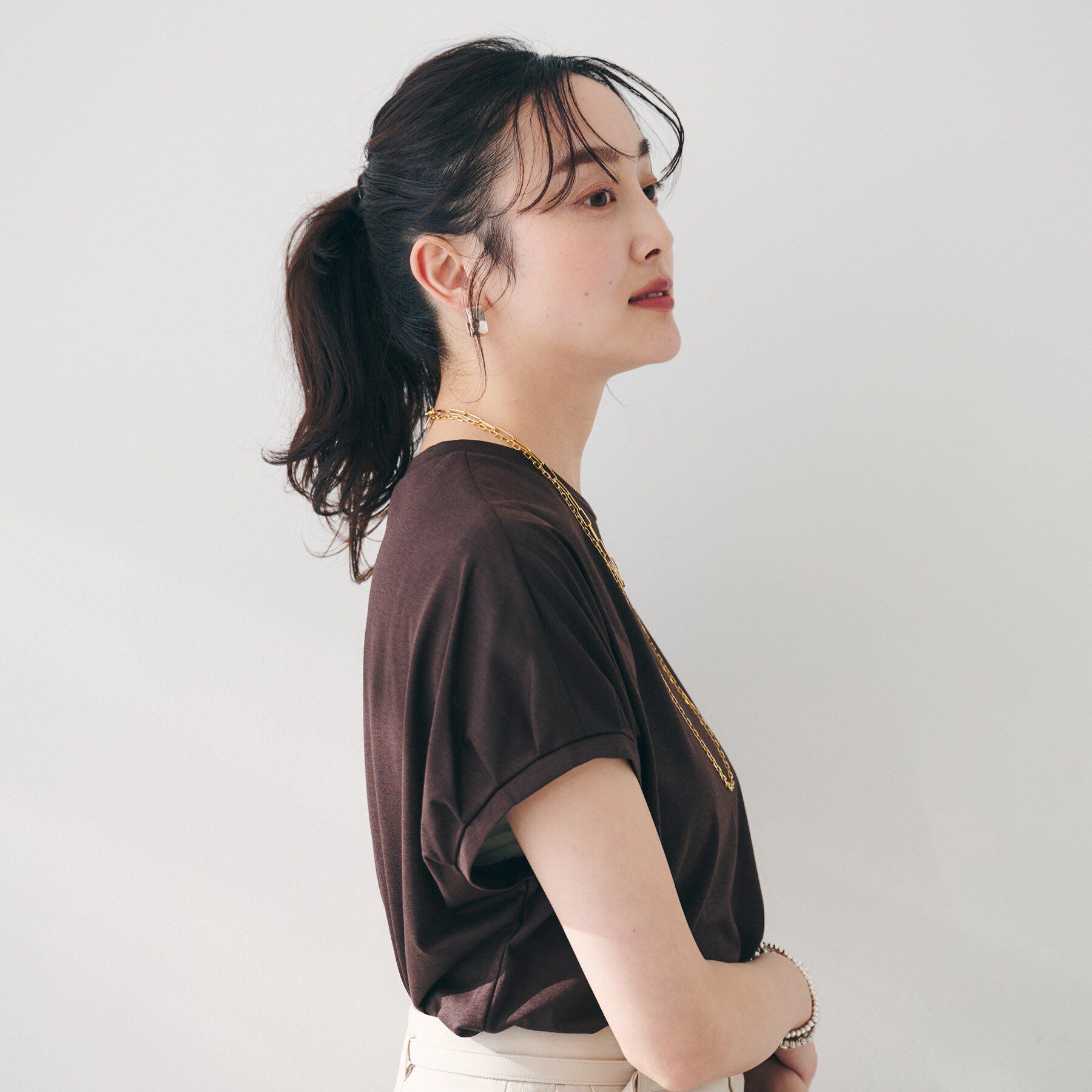 UNTITLED「【体型カバー/洗える】スリーブミニタックプルオーバー」|Tシャツ・カットソー|