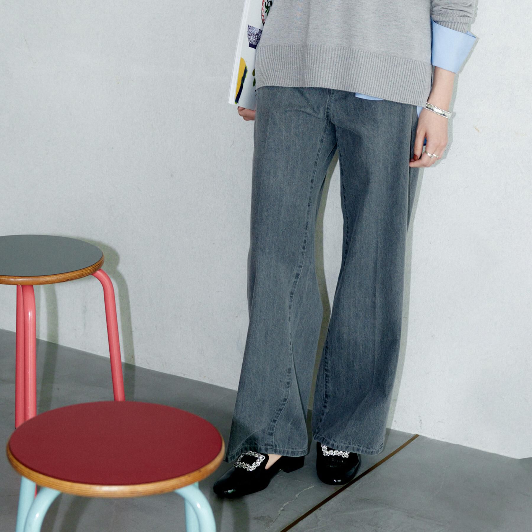 UNTITLED「【グレー/ブルー/ジーンズ】ソフトワイドデニムパンツ」|デニム|グレー(012)