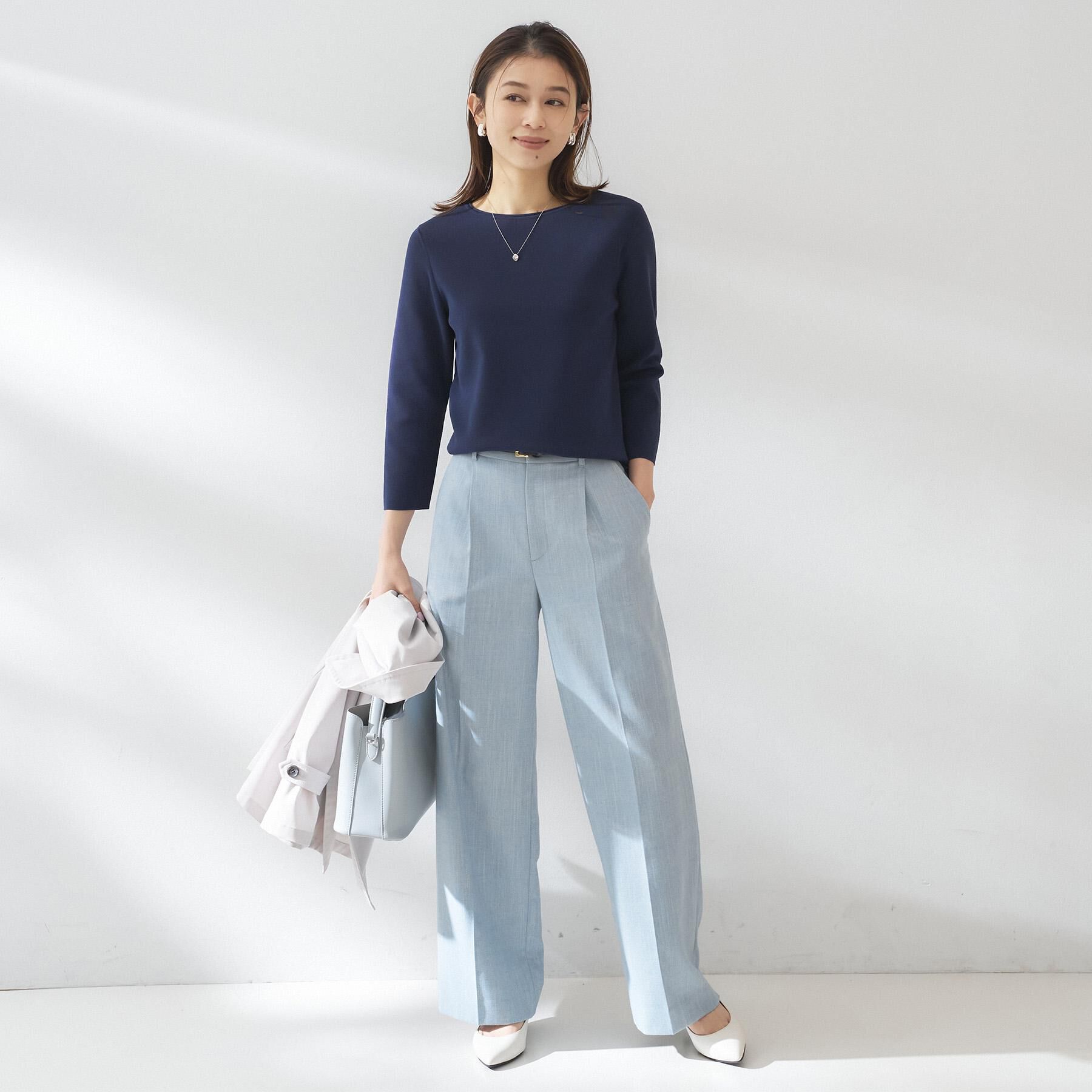 UNTITLED「【洗える/七分袖】ボートネックコットンプルオーバー」|ニット・セーター|