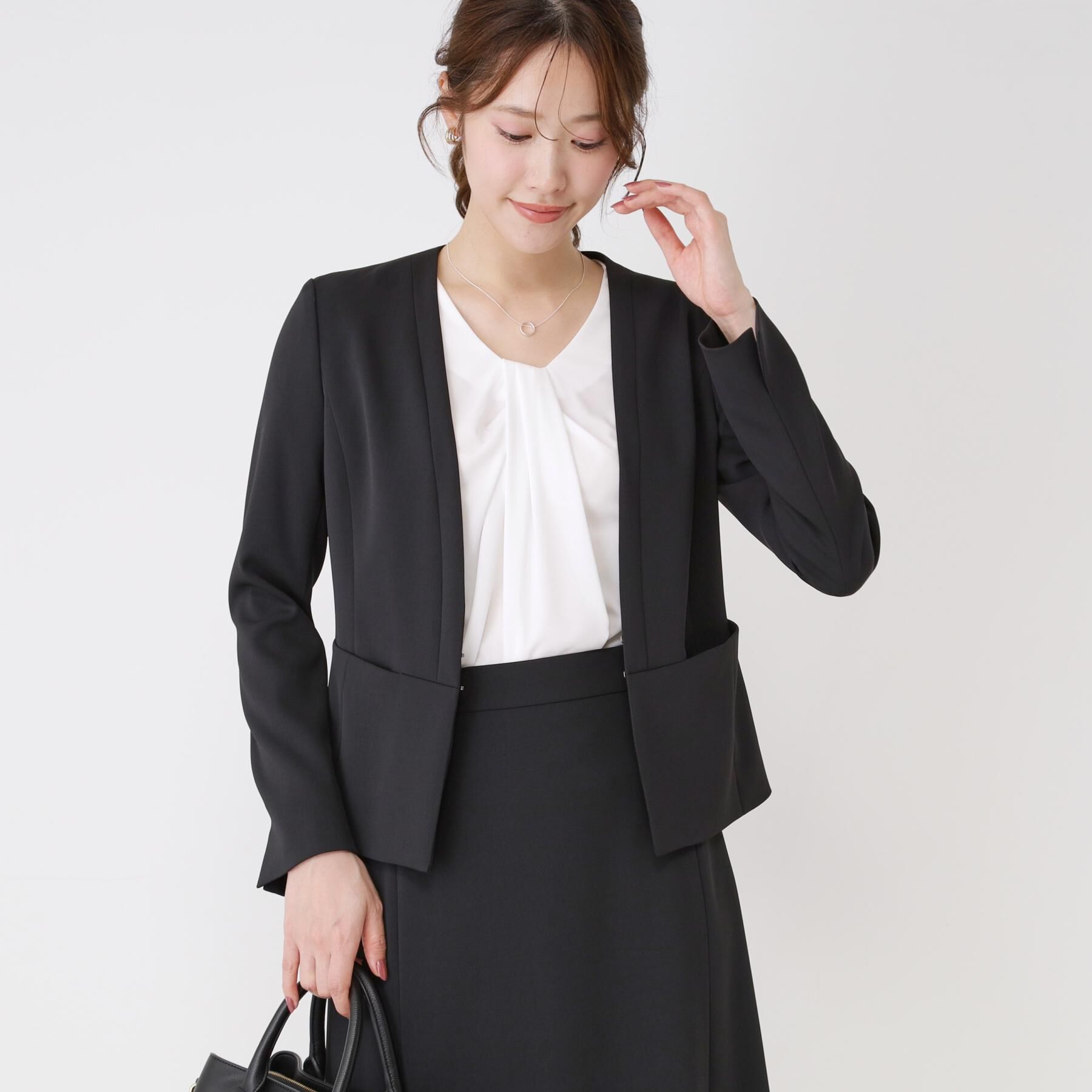 COUP DE CHANCE「【手洗い可／日本製／スーツ可】カラーレスジャケット」|ノーカラージャケット|ブラック(019)