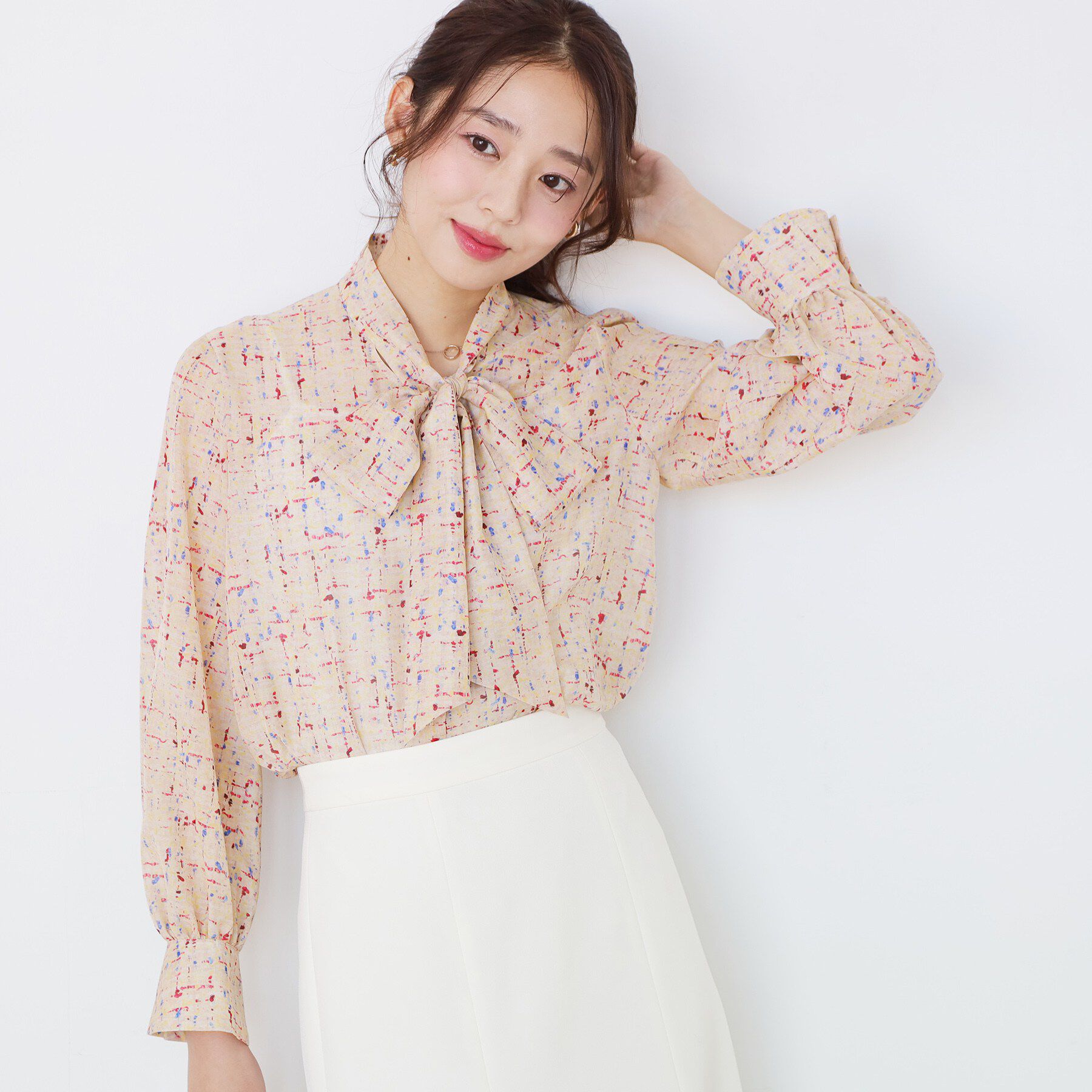 COUP DE CHANCE「【手洗い可／一枚着／ジャケットイン】プリントボウブラウス」|シャツ・ブラウス|ピンク(171)