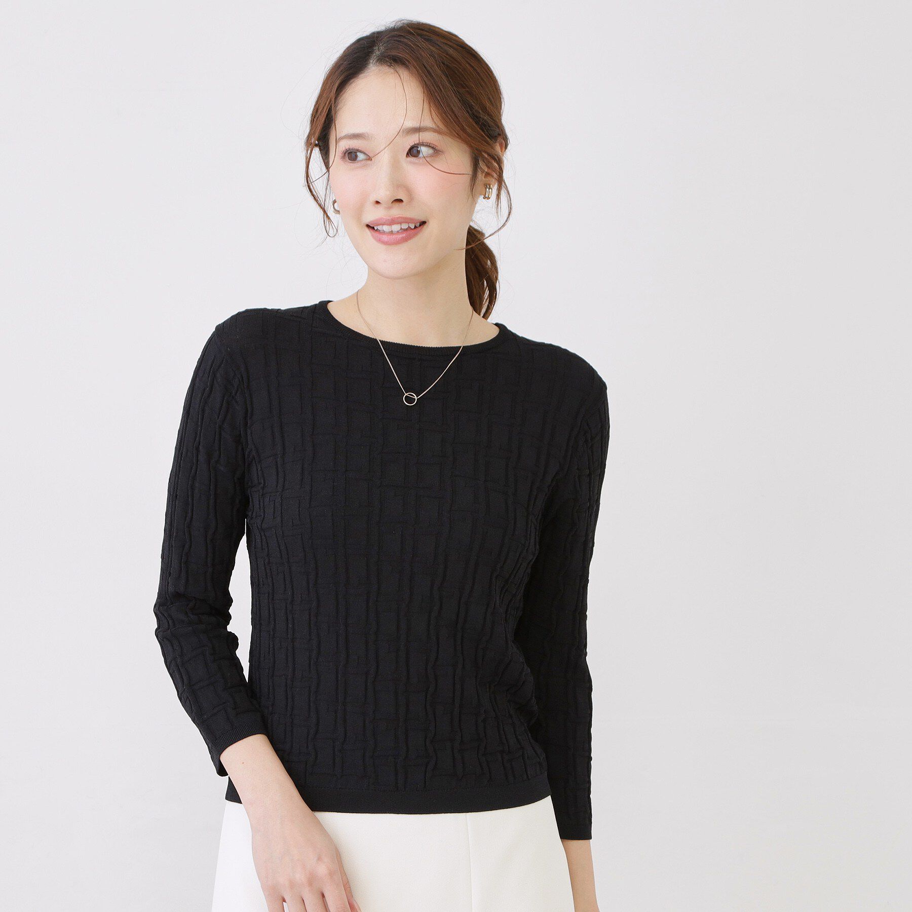 COUP DE CHANCE「【手洗い可/通勤】幾何柄編みニット」|ニット・セーター|ブラック(019)