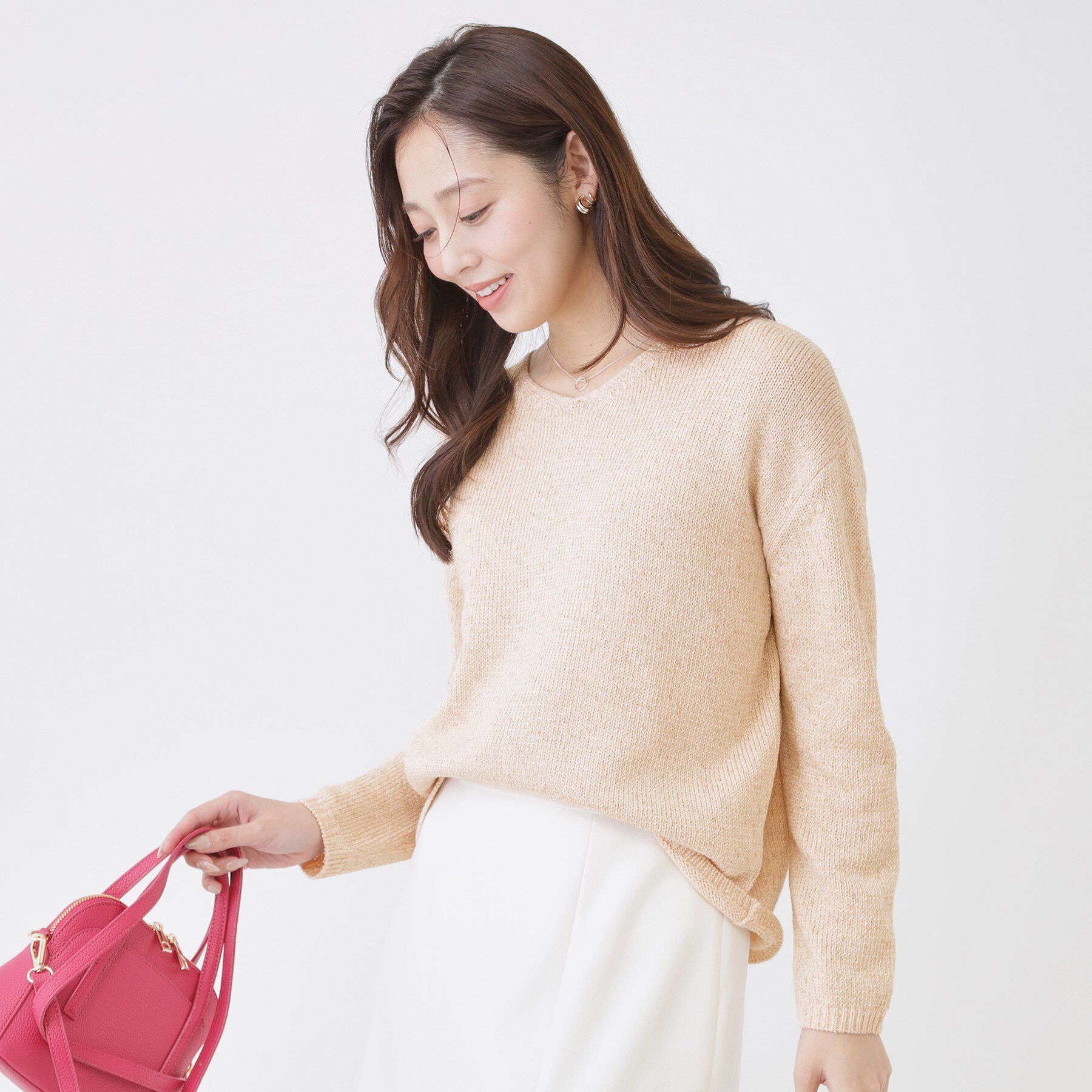 COUP DE CHANCE「【手洗い可】ラメ混Vネックニット」|ニット・セーター|オレンジ(068)