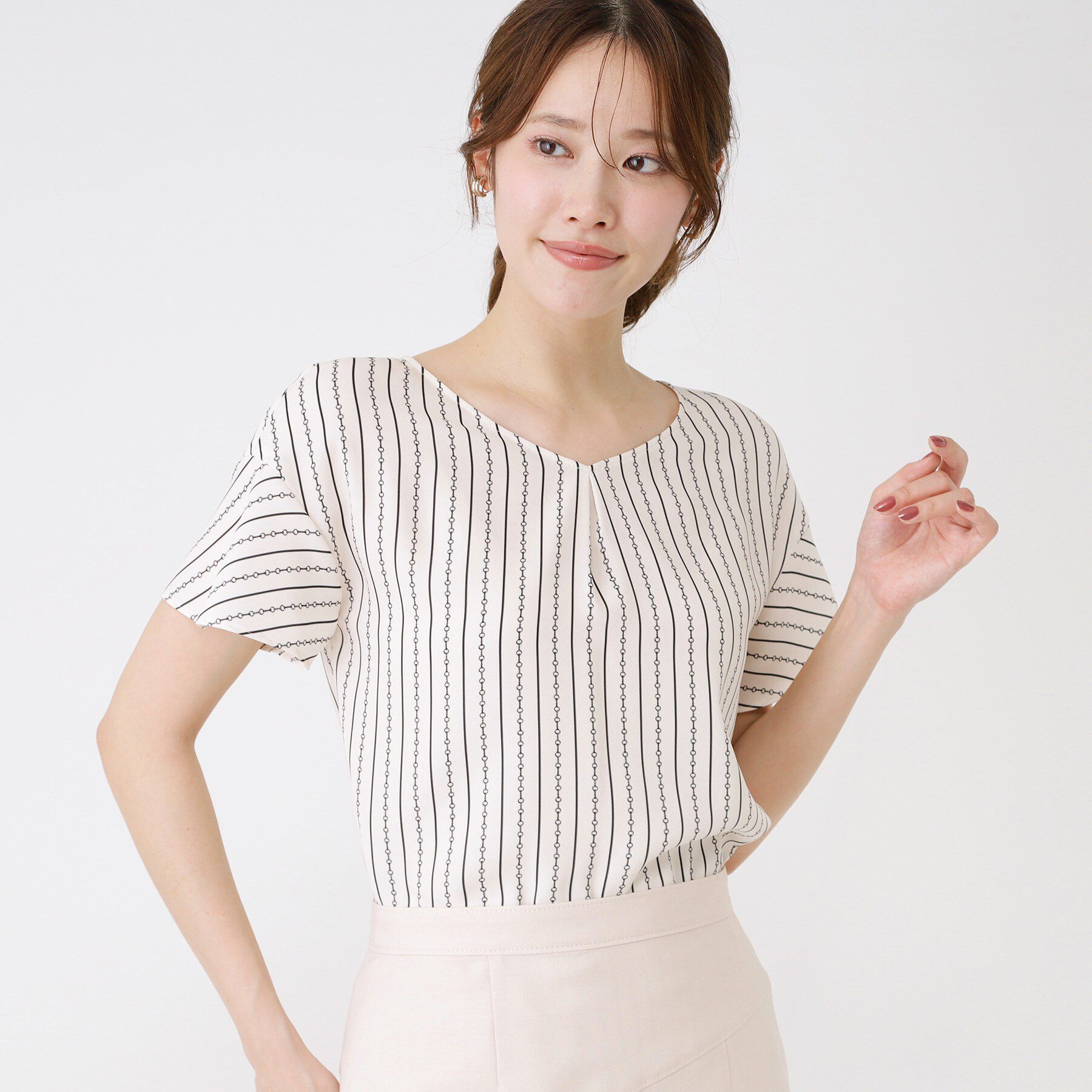 COUP DE CHANCE「【手洗い可／日本製】チェーン柄ブラウス」|シャツ・ブラウス|グレージュ(150)