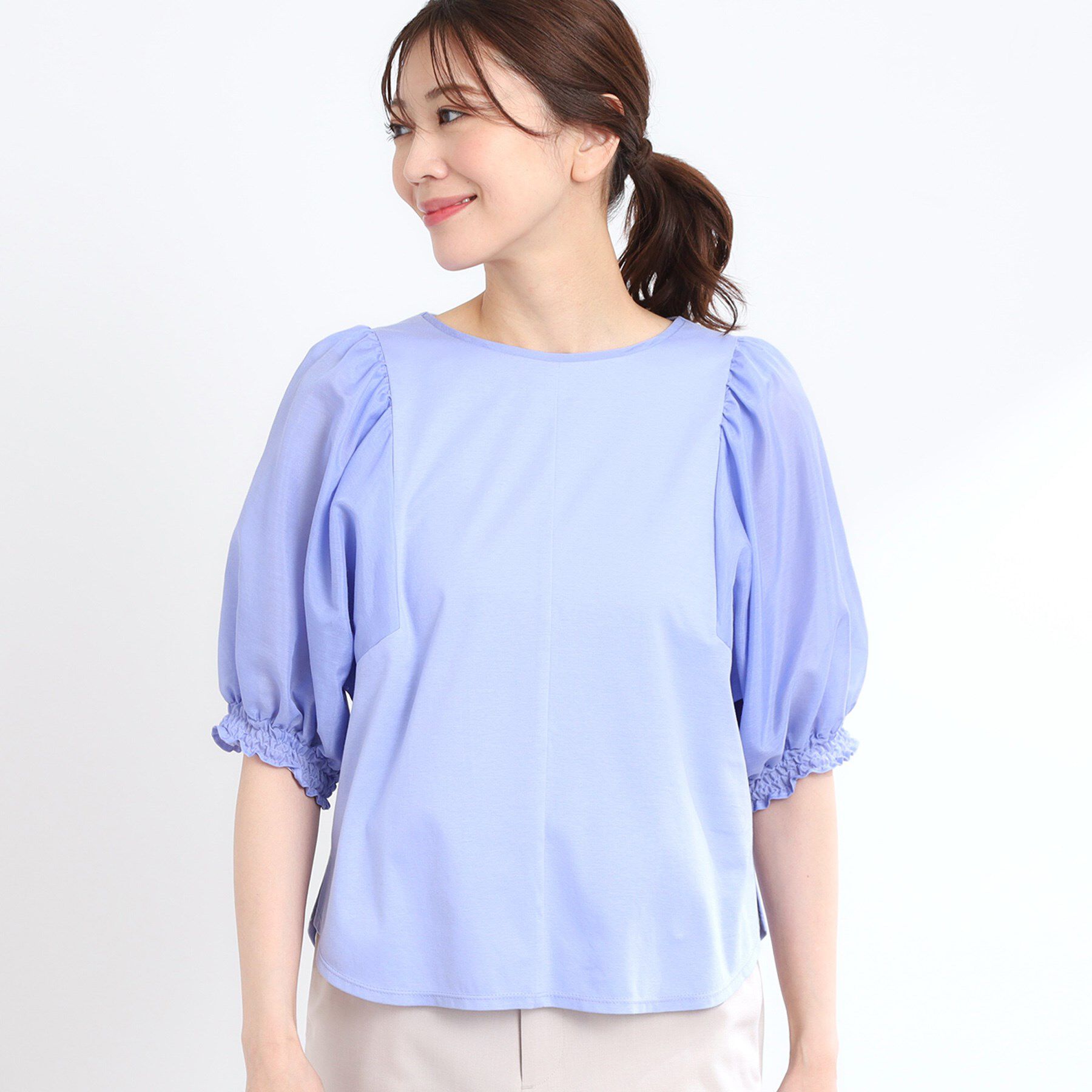 Reflect「【マシンウォッシュ可】シアーパフスリーブTブラウス」|シャツ・ブラウス|