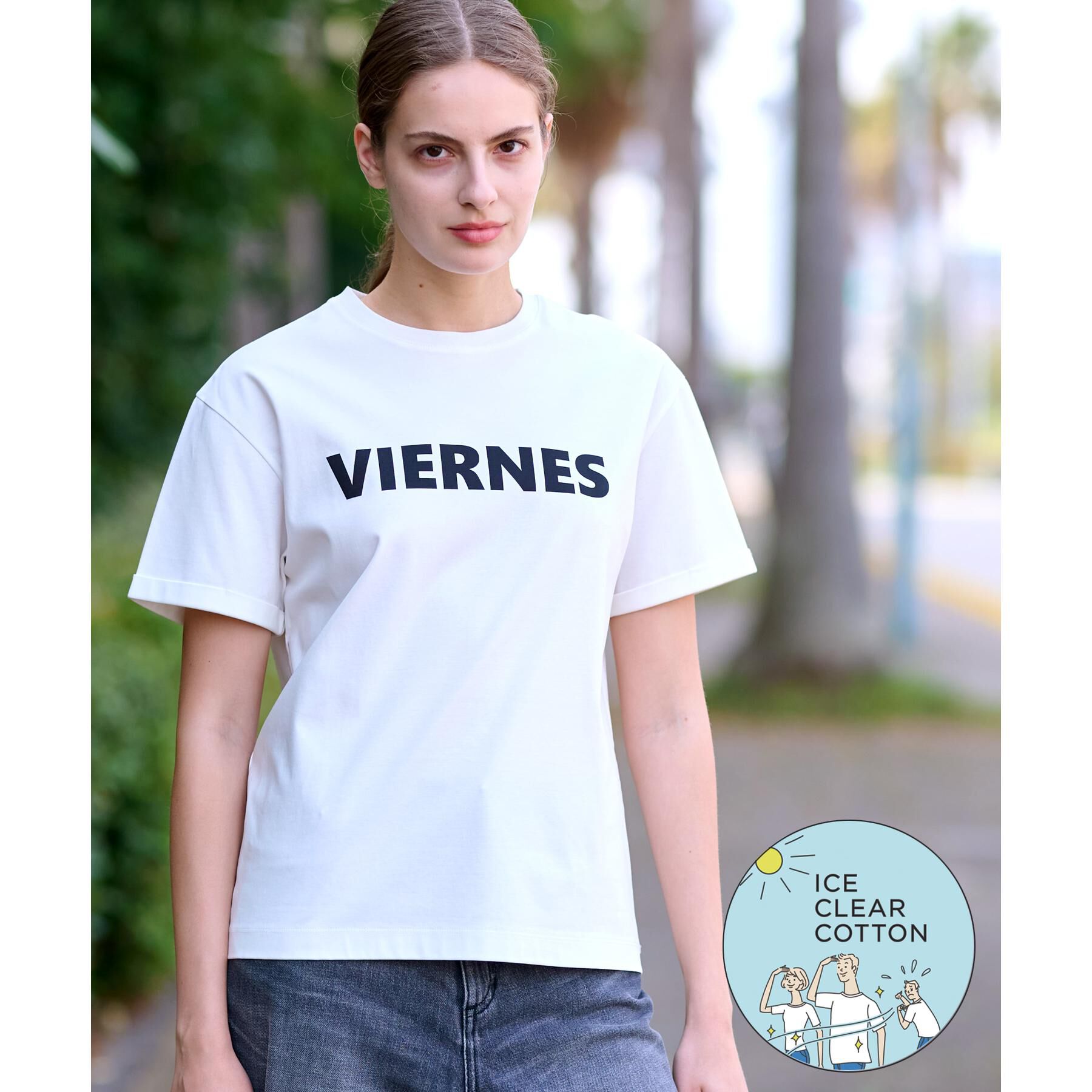 DRESSTERIOR「【接触冷感/抗菌防臭/消臭】アイスクリアコットン VIERNESロゴT」|Tシャツ・カットソー|ホワイト(001)