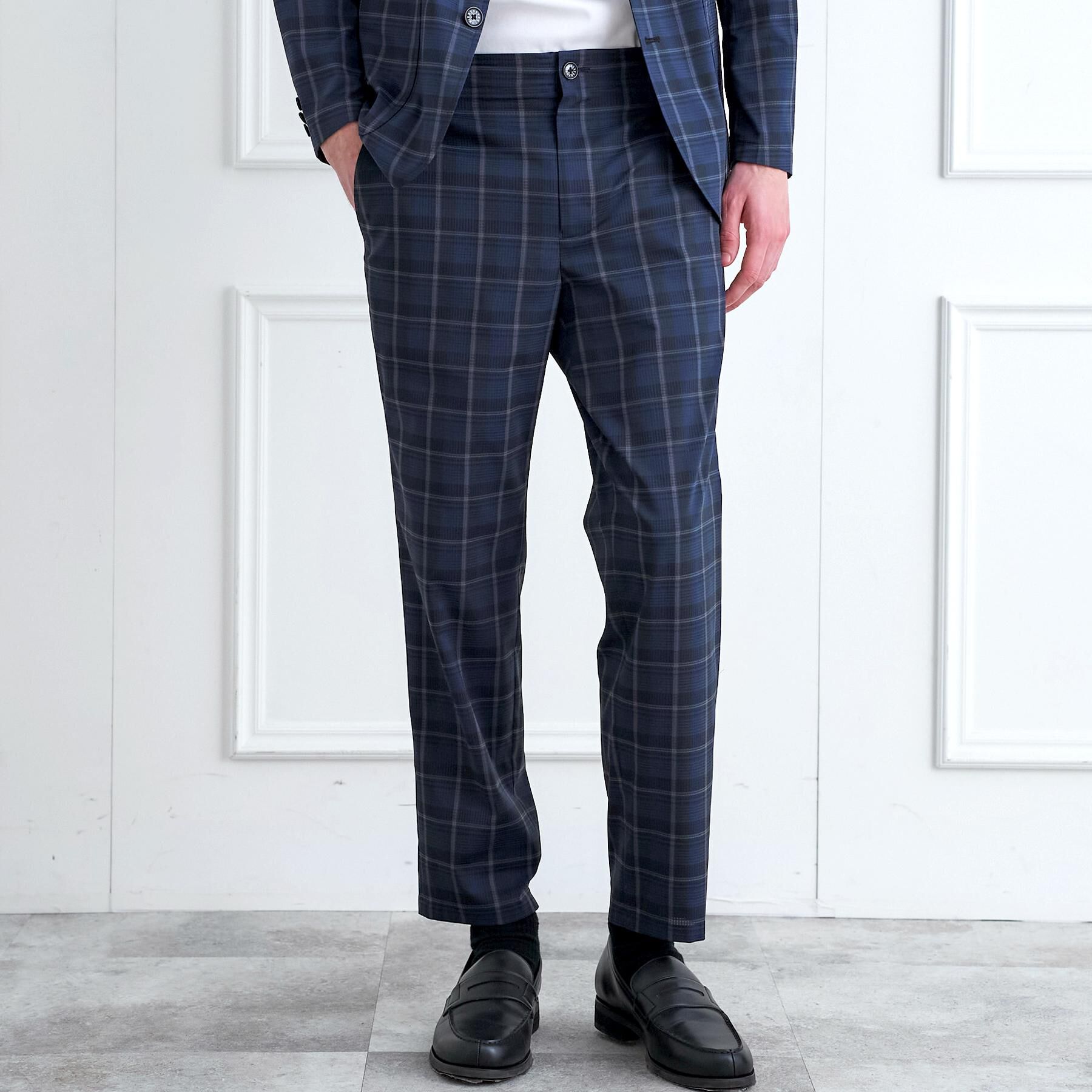 DRESSTERIOR「【セットアップ可/ウォッシャブル/高通気性】DotAir チェック SET UP パンツ」|その他|ネイビー(294)