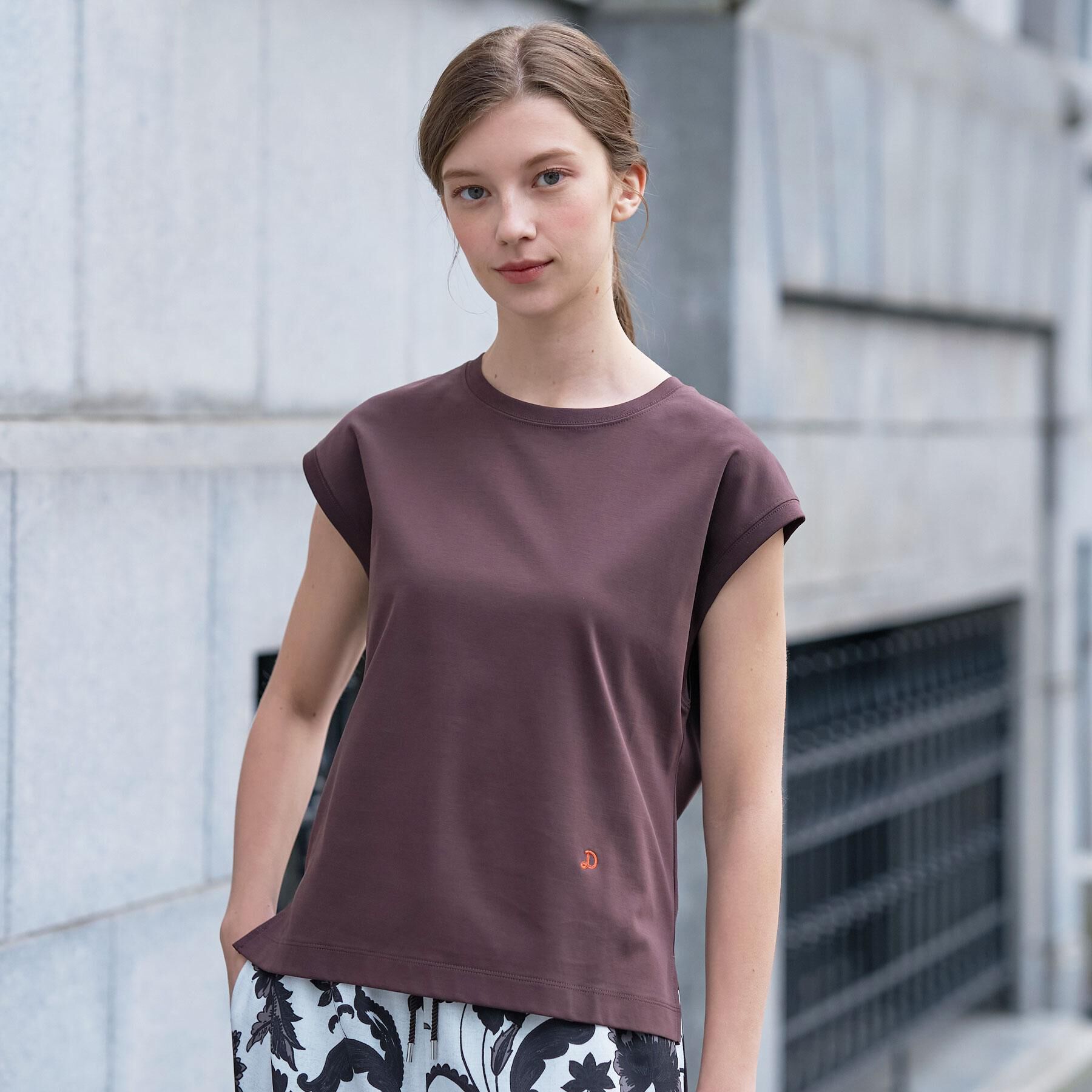 DRESSTERIOR「【接触冷感／抗菌防臭／消臭】アイスクリアコットンフレンチスリーブT」|Tシャツ・カットソー|ブラウン(044)