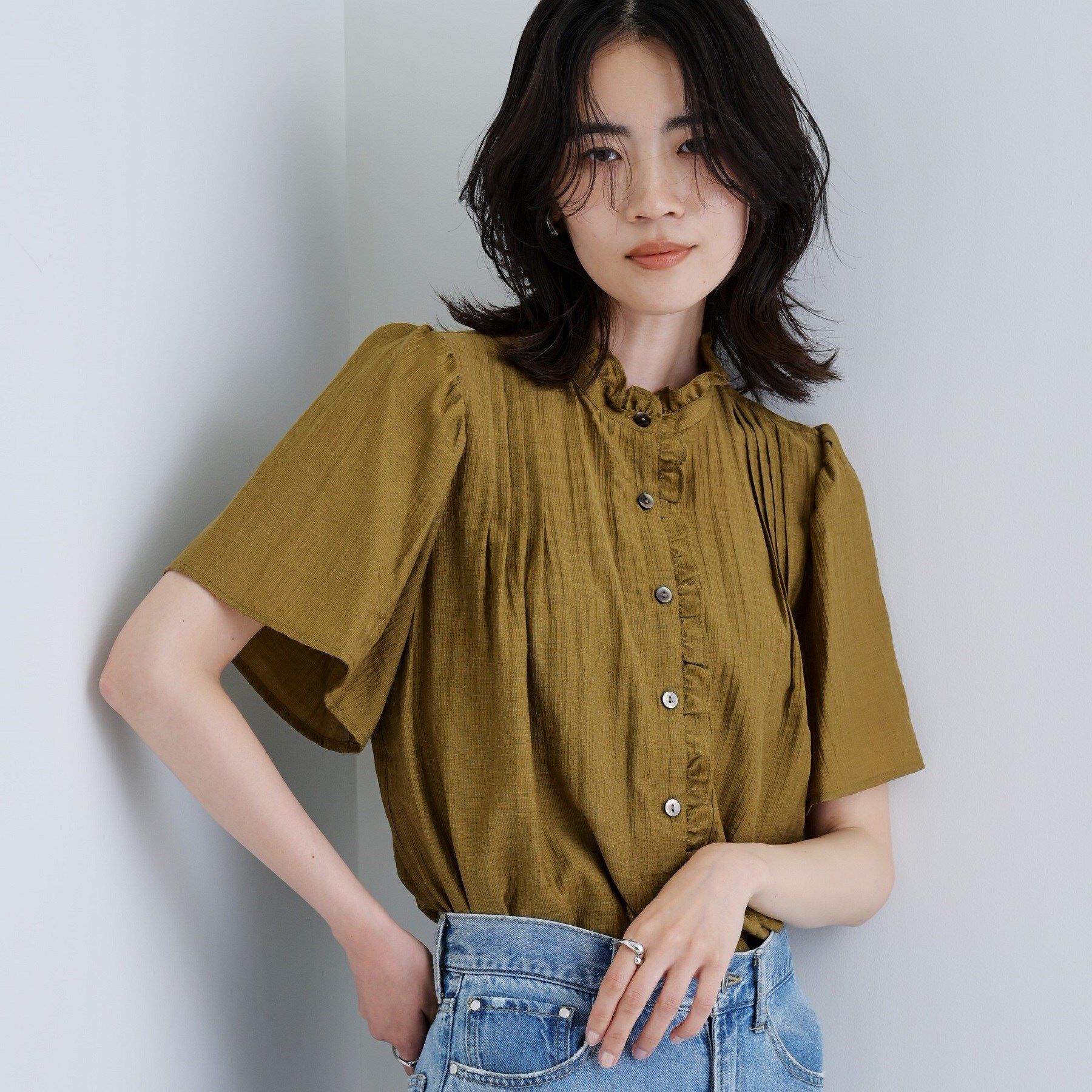 GALLEST「フレアスリーブブラウス」|シャツ・ブラウス|カーキ(027)