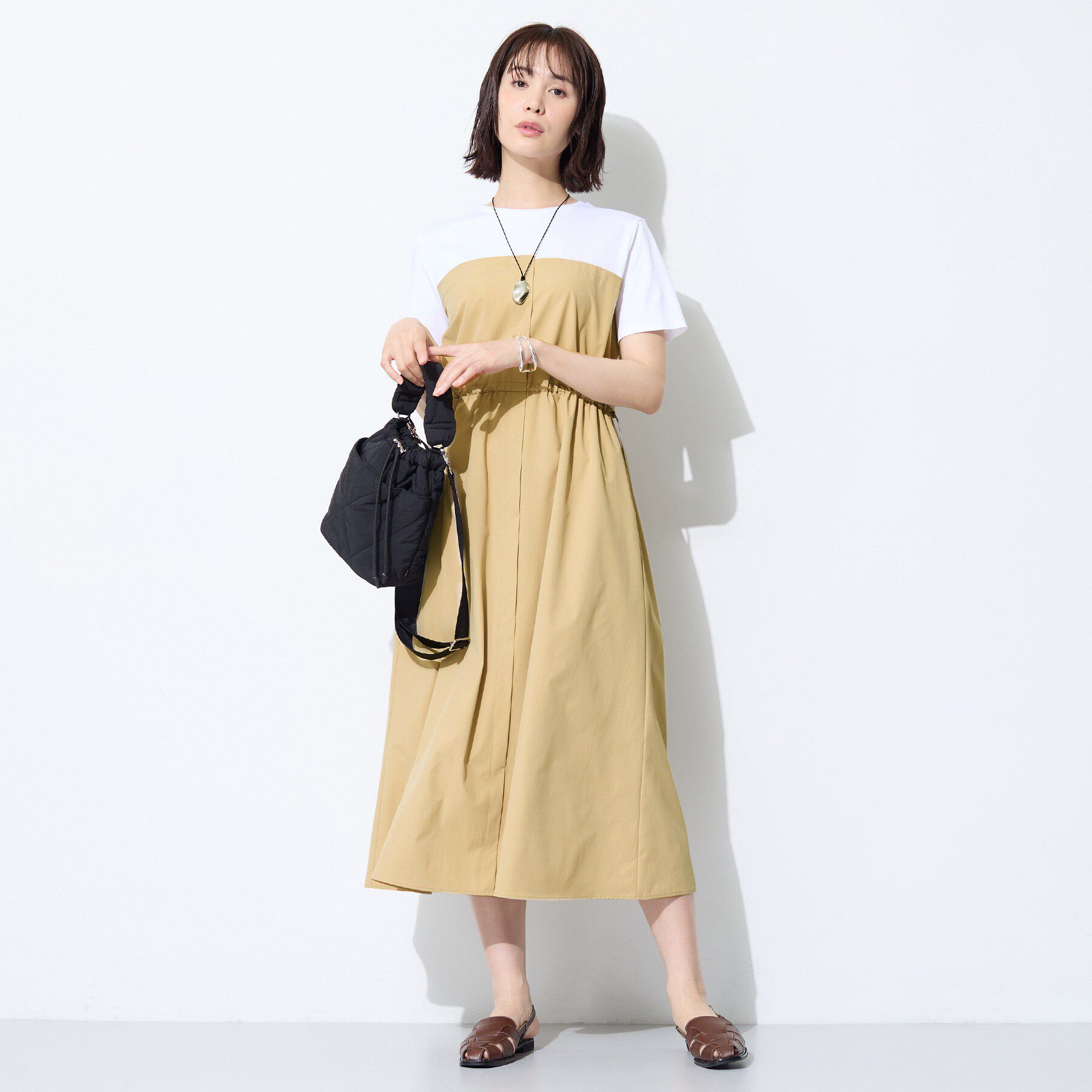 INDIVI「【洗える／1枚でキマる／ドロスト付】ビスチェ風ドッキングTワンピース」|ワンピース|