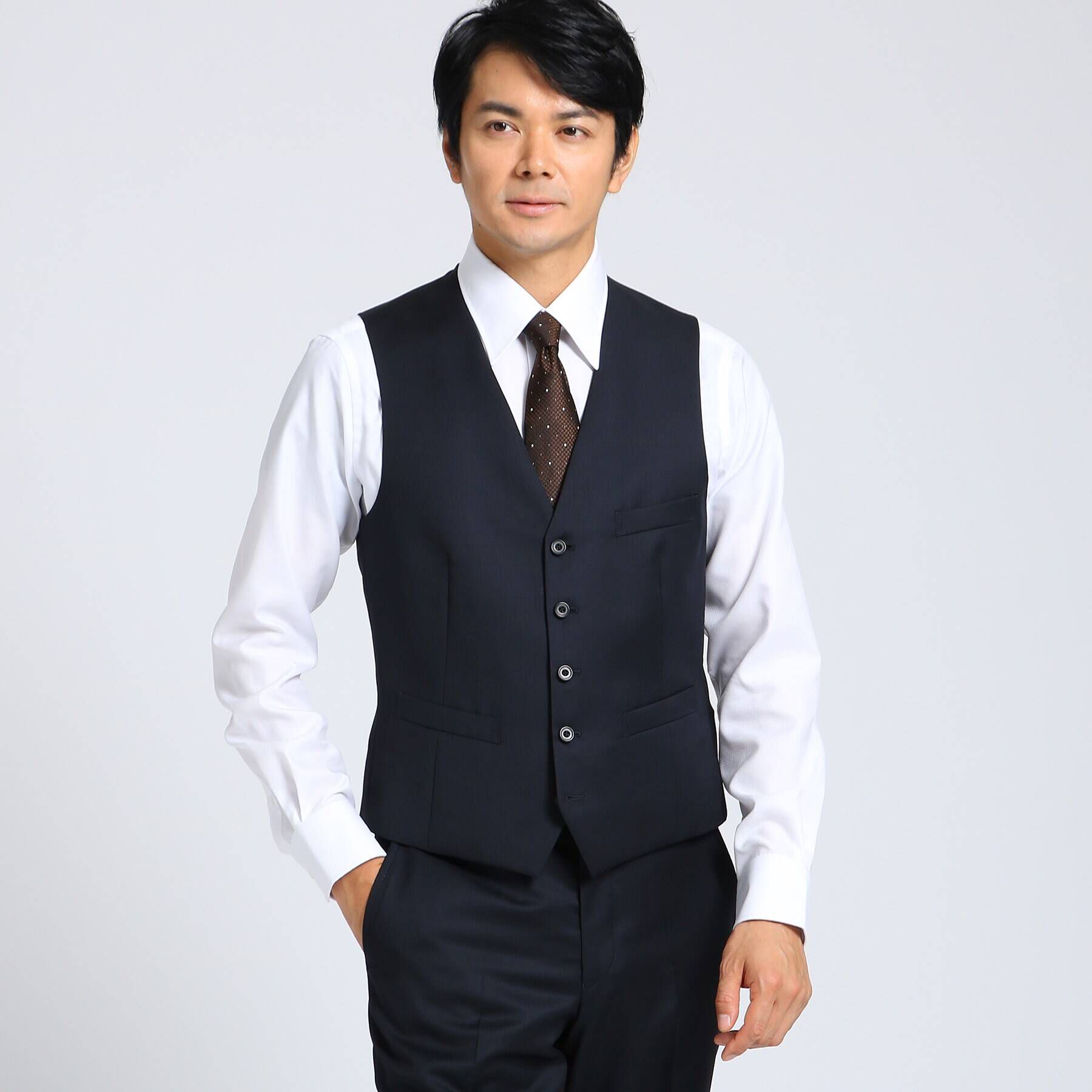 TAKEO KIKUCHI「【J&infin;QUALITY】サージベスト Fabric by MIYUKI KEORI」|スーツ|ダークネイビー(09