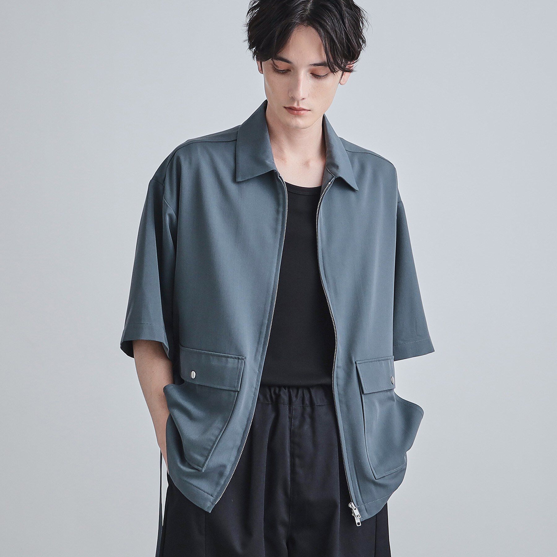 tk.TAKEO KIKUCHI「フロントジップシャツアウター」|シャツ・ブラウス|ブルー(093)