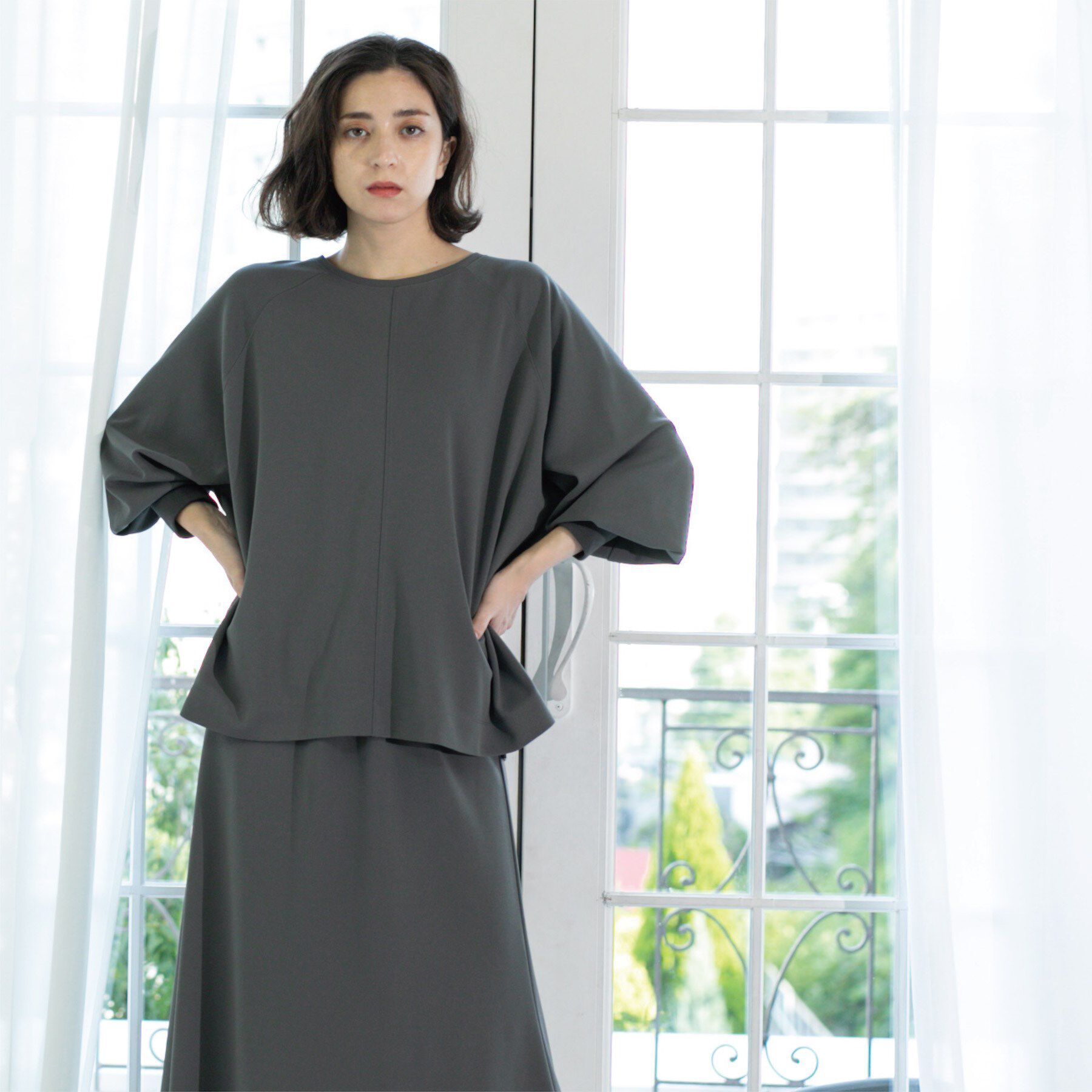 OPAQUE.CLIP「リラクシートップス&times;フレアスカート/セットアップ対応【洗濯機洗い可】」|スーツ|