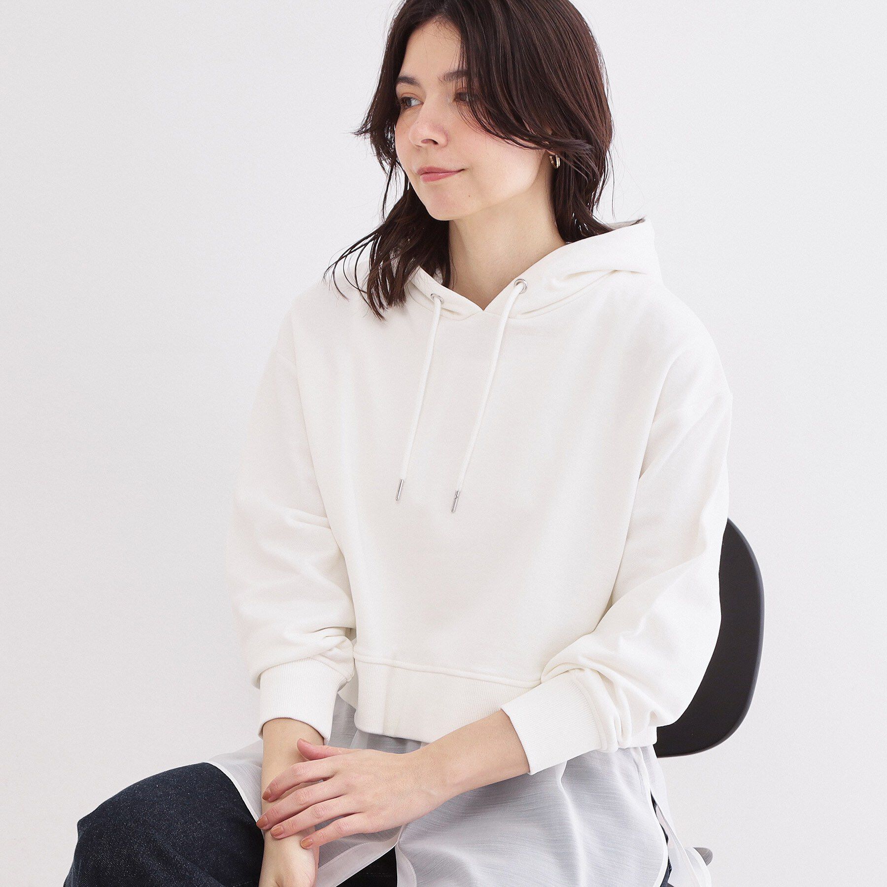 OPAQUE.CLIP「ショート裏毛フーディ【洗濯機OK】」|パーカー|ホワイト(001)