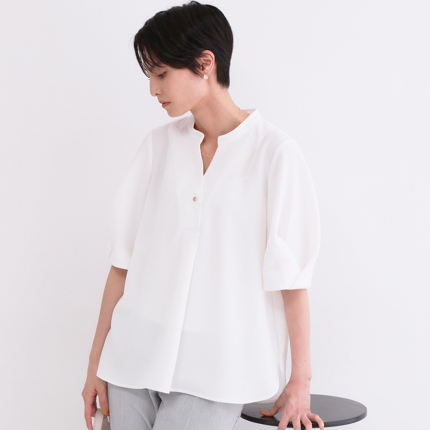 OPAQUE.CLIP「タックスリーブブラウス【洗濯機OK/防シワ加工/ストレッチ】《SS～LL/6col/セットアップ対応」|シャツ・ブラウス|