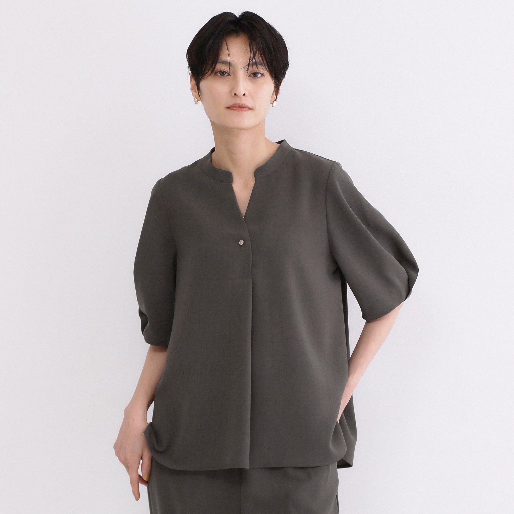 OPAQUE.CLIP「タックスリーブブラウス【洗濯機OK/防シワ加工/ストレッチ】《SS～LL/6col/セットアップ対応」|シャツ・ブラウス|