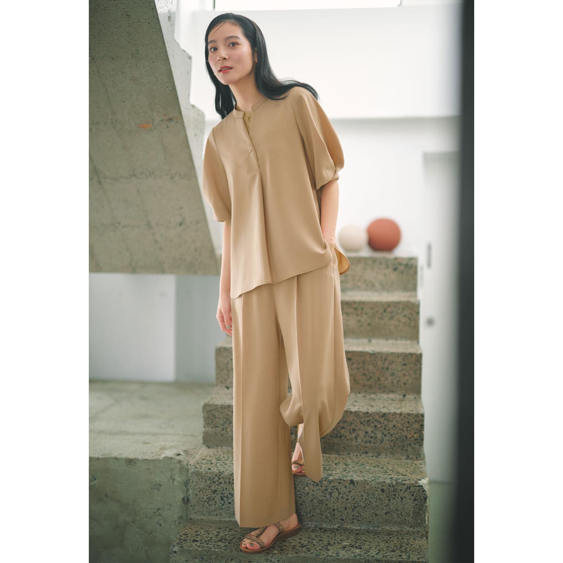 OPAQUE.CLIP「タックスリーブブラウス【洗濯機OK/防シワ加工/ストレッチ】《SS～LL/6col/セットアップ対応」|シャツ・ブラウス|