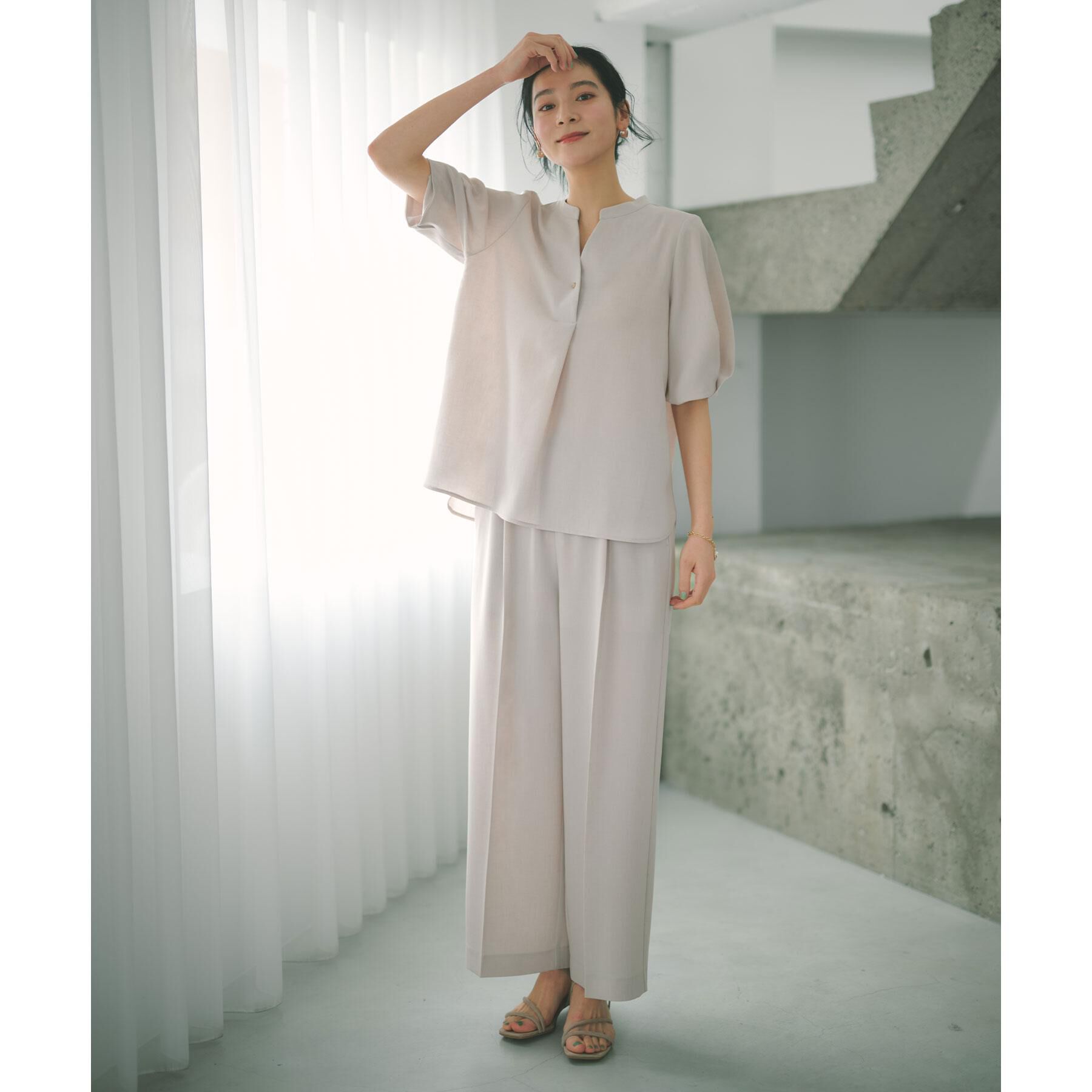 OPAQUE.CLIP「タックスリーブブラウス【洗濯機OK/防シワ加工/ストレッチ】《SS～LL/6col/セットアップ対応」|シャツ・ブラウス|