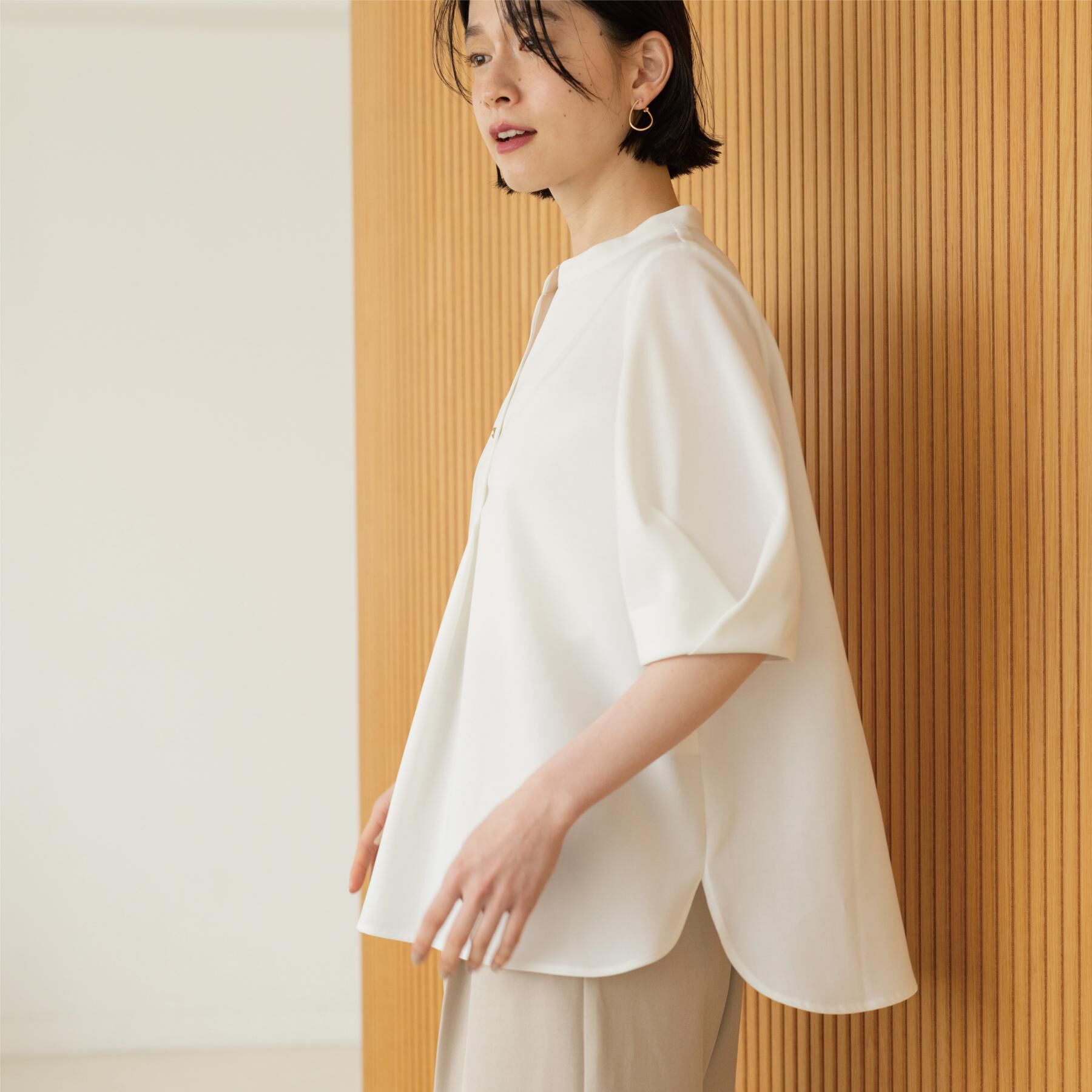 OPAQUE.CLIP「タックスリーブブラウス【洗濯機OK/防シワ加工/ストレッチ】《SS～LL/6col/セットアップ対応」|シャツ・ブラウス|