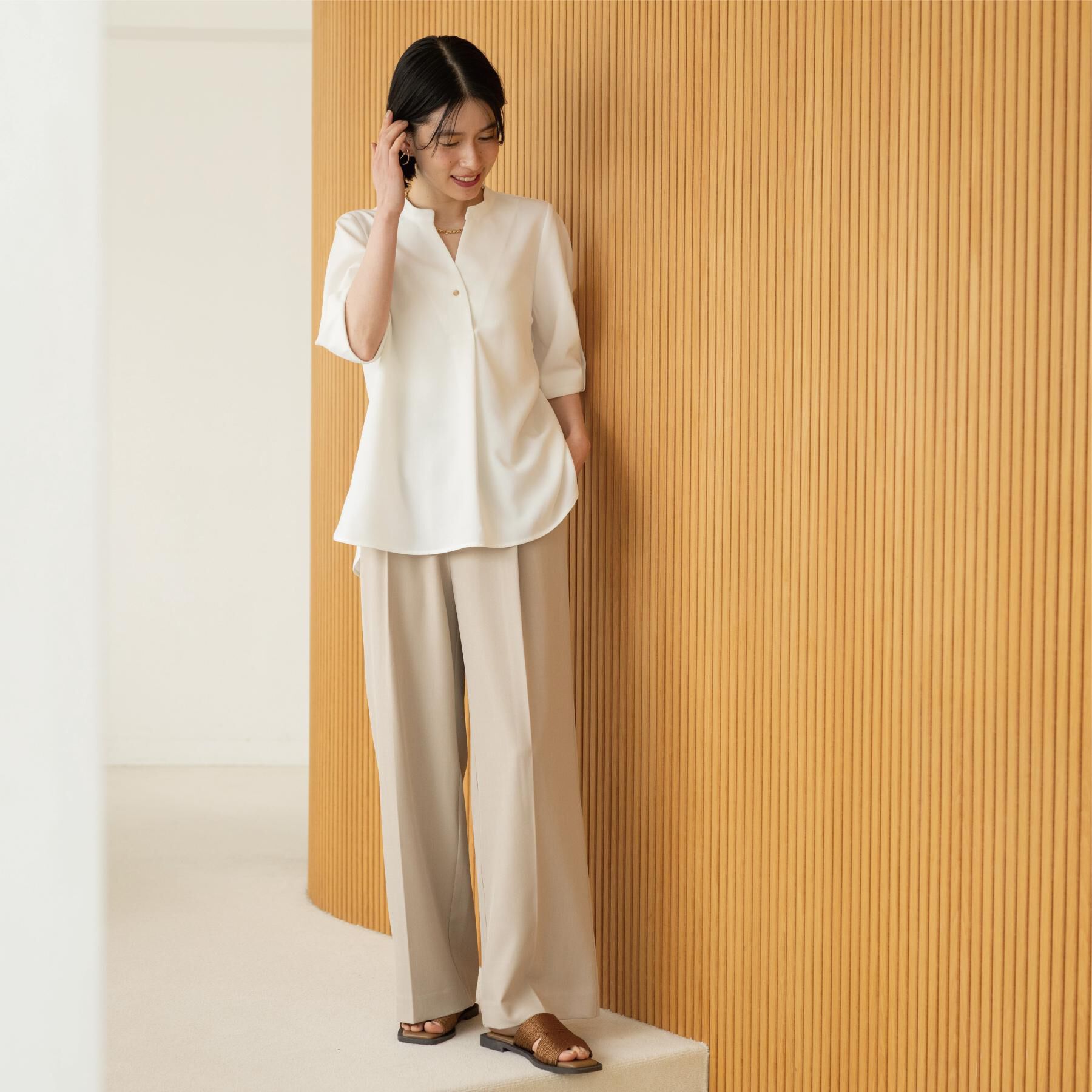 OPAQUE.CLIP「タックスリーブブラウス【洗濯機OK/防シワ加工/ストレッチ】《SS～LL/6col/セットアップ対応」|シャツ・ブラウス|