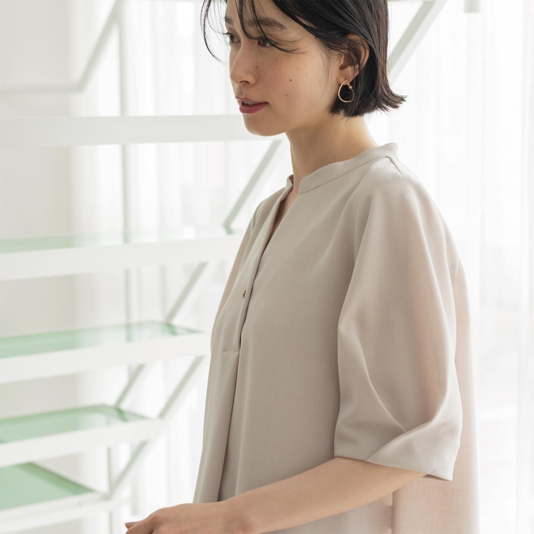 OPAQUE.CLIP「タックスリーブブラウス【洗濯機OK/防シワ加工/ストレッチ】《SS～LL/6col/セットアップ対応」|シャツ・ブラウス|