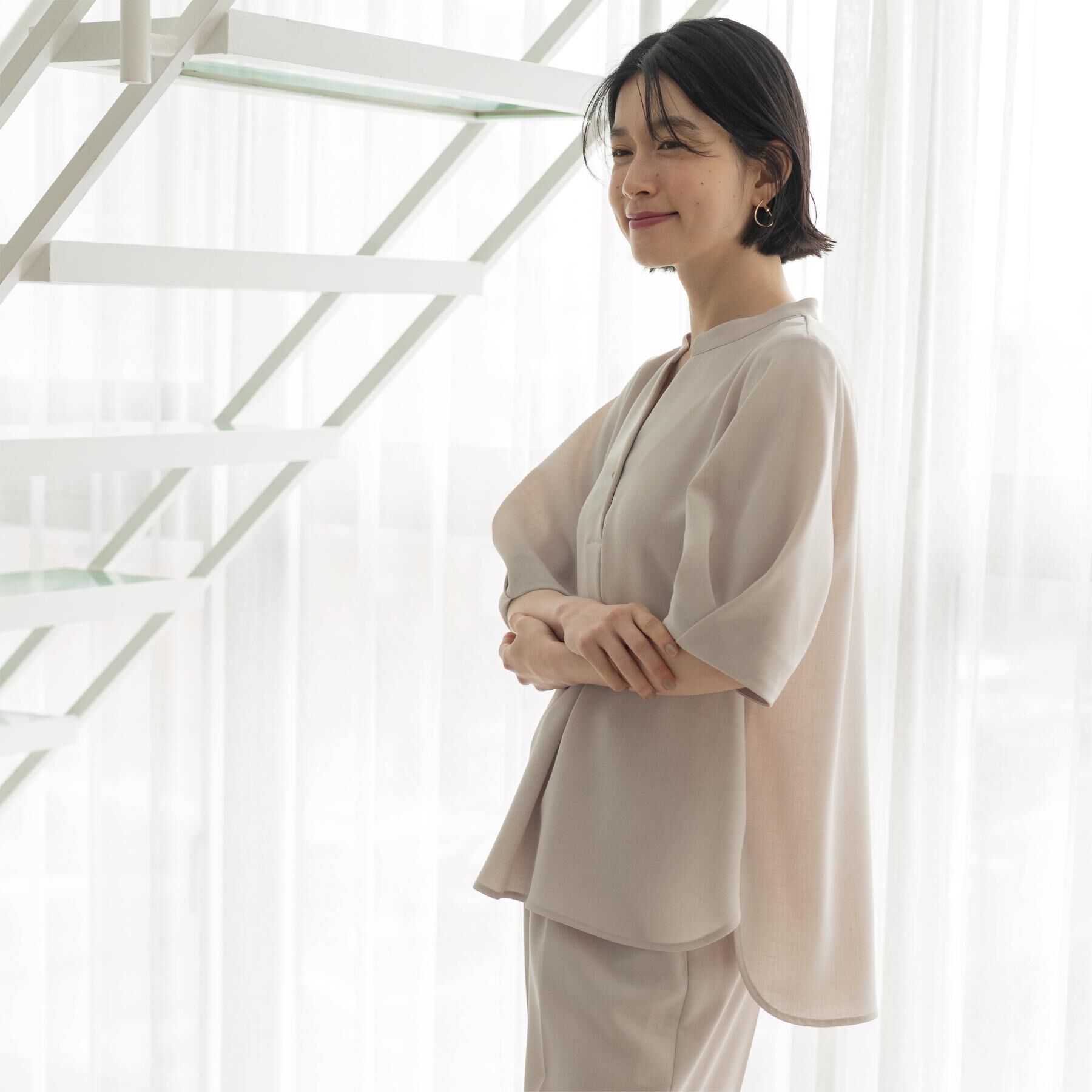 OPAQUE.CLIP「タックスリーブブラウス【洗濯機OK/防シワ加工/ストレッチ】《SS～LL/6col/セットアップ対応」|シャツ・ブラウス|