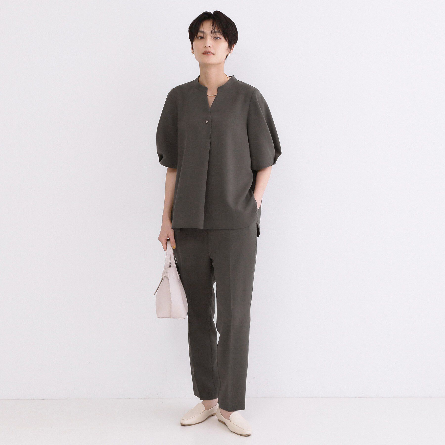 OPAQUE.CLIP「タックスリーブブラウス【洗濯機OK/防シワ加工/ストレッチ】《SS～LL/6col/セットアップ対応」|シャツ・ブラウス|