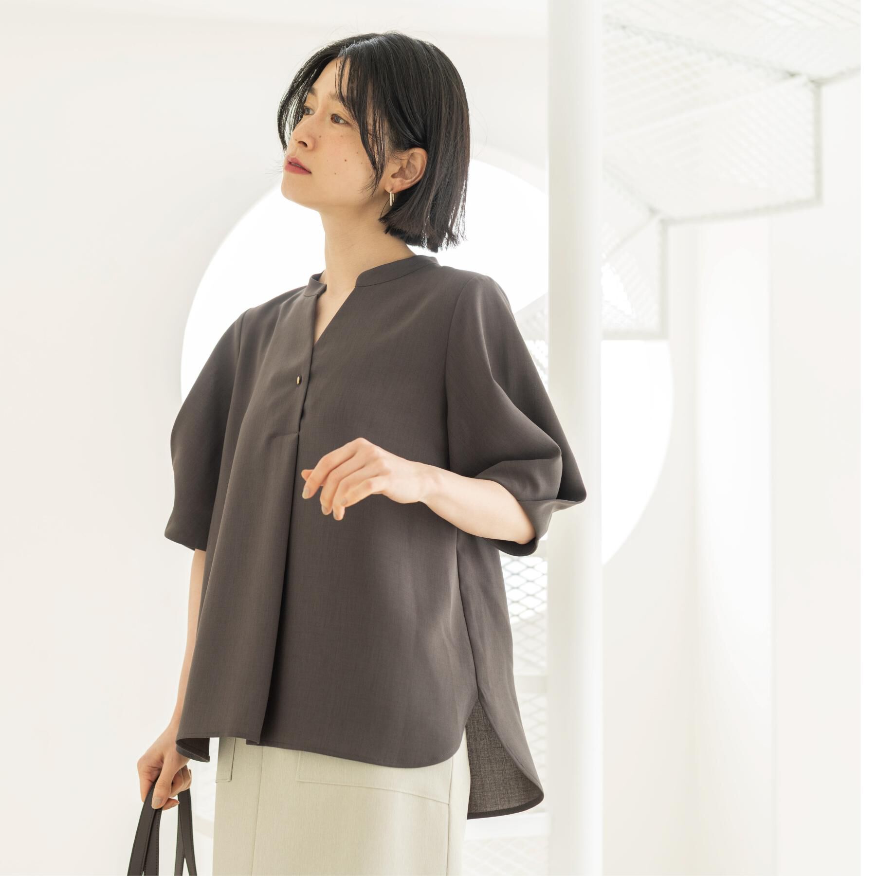 OPAQUE.CLIP「タックスリーブブラウス【洗濯機OK/防シワ加工/ストレッチ】《SS～LL/6col/セットアップ対応」|シャツ・ブラウス|