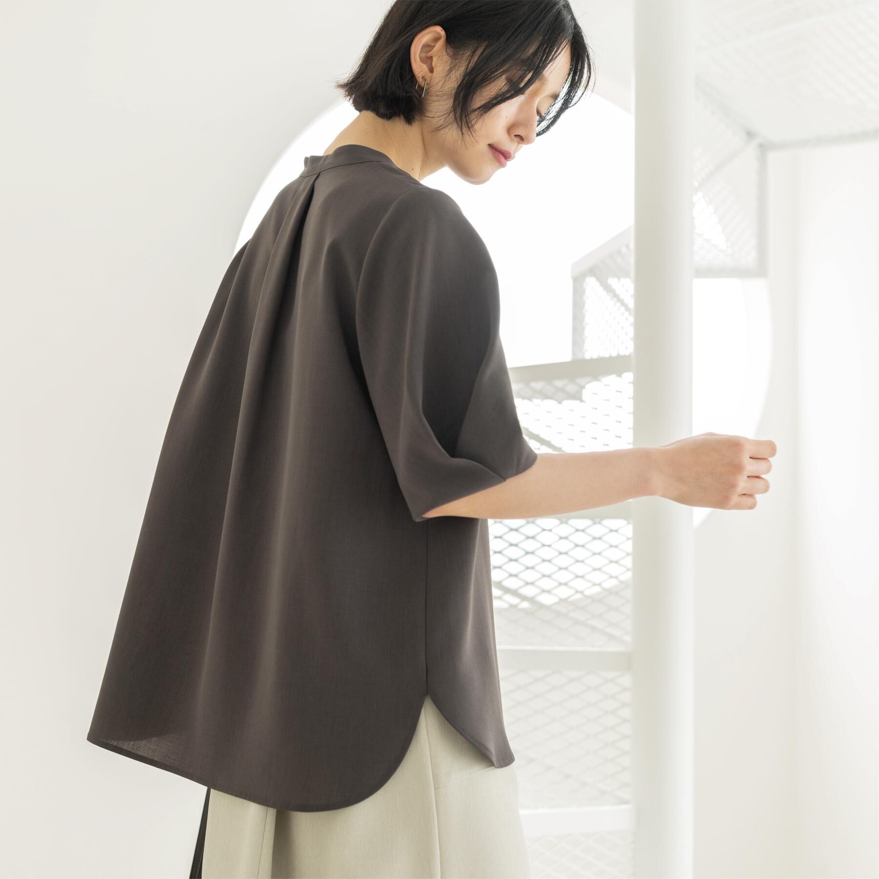 OPAQUE.CLIP「タックスリーブブラウス【洗濯機OK/防シワ加工/ストレッチ】《SS～LL/6col/セットアップ対応」|シャツ・ブラウス|