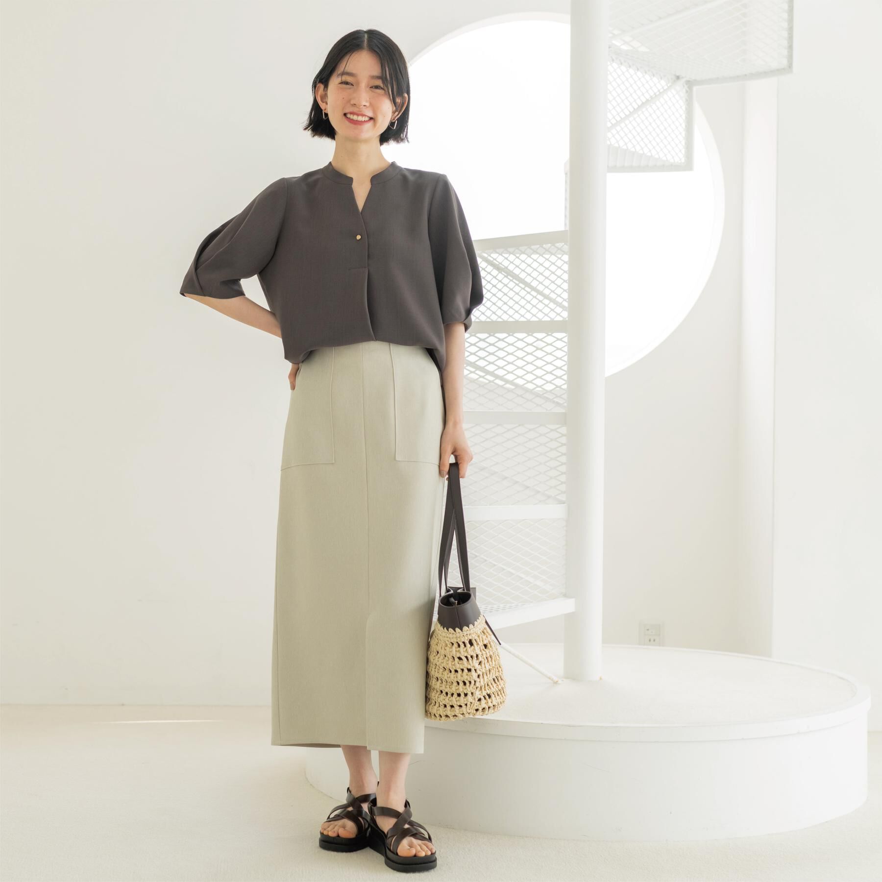 OPAQUE.CLIP「タックスリーブブラウス【洗濯機OK/防シワ加工/ストレッチ】《SS～LL/6col/セットアップ対応」|シャツ・ブラウス|